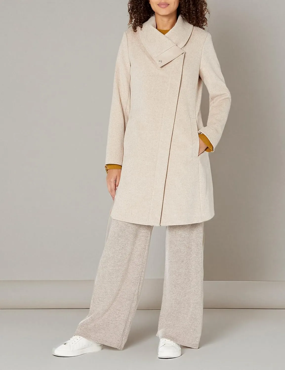 Kenneth Cole Women's Melton Faux Leather Trim Wool Blend Coat