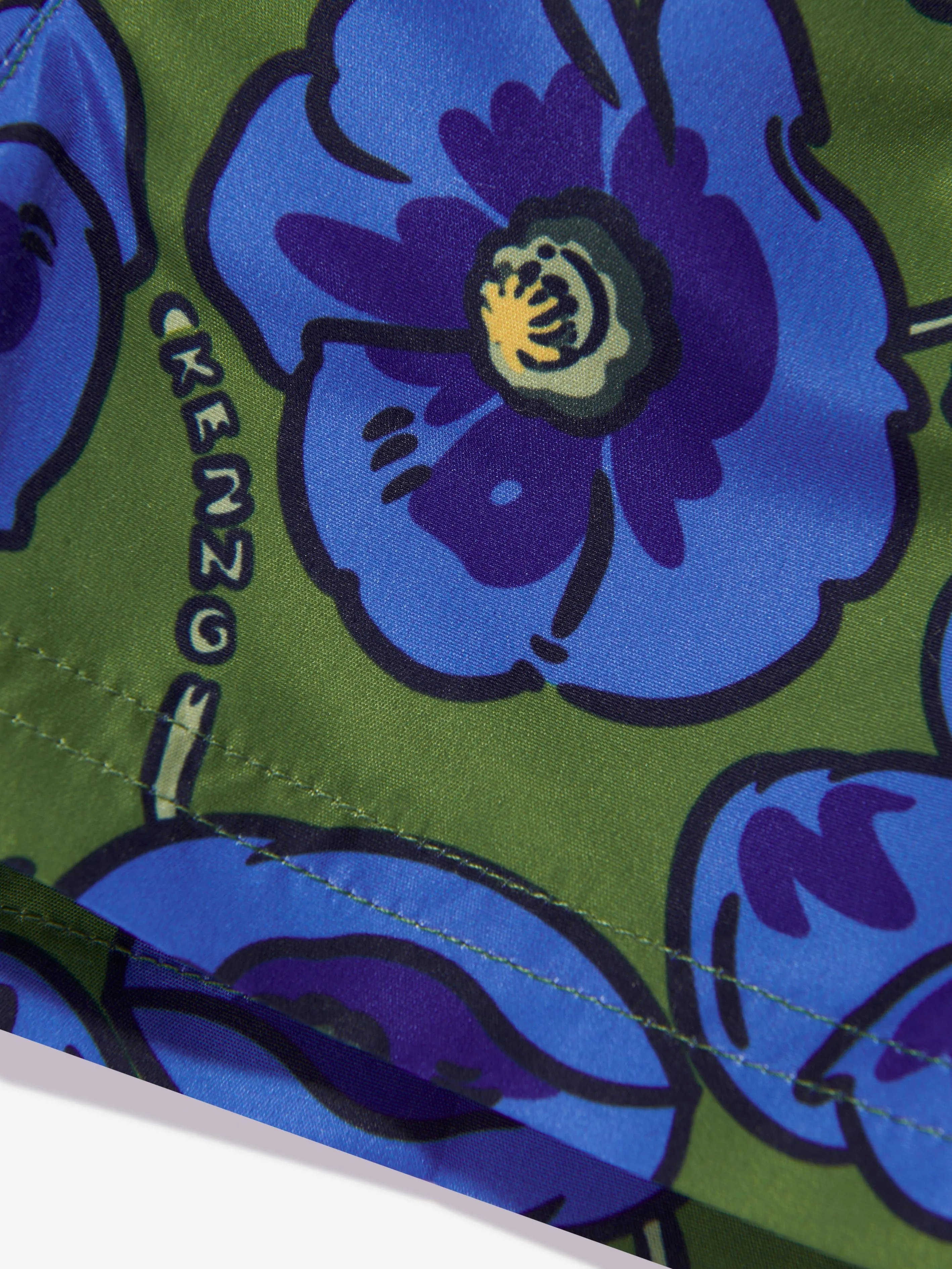 KENZO Boys Flower Print Swim Shorts in Khaki