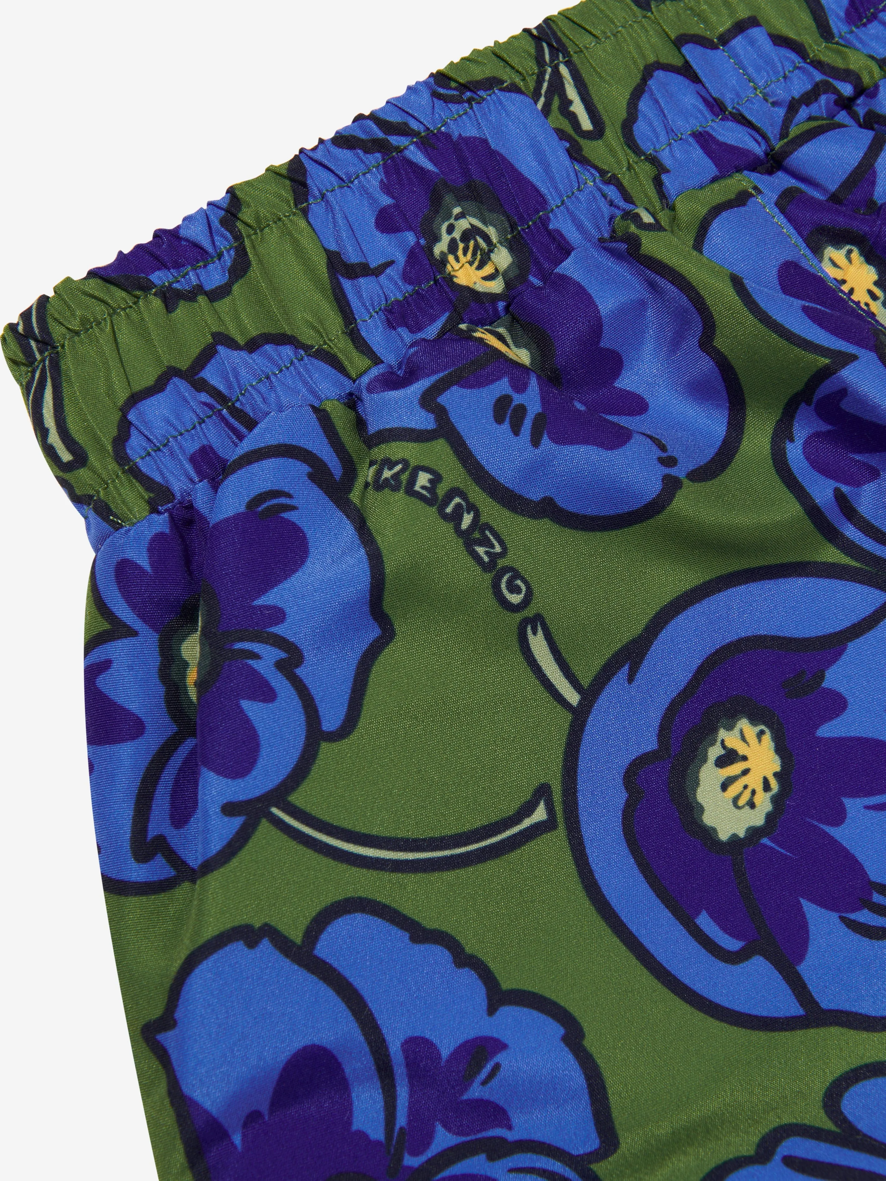 KENZO Boys Flower Print Swim Shorts in Khaki