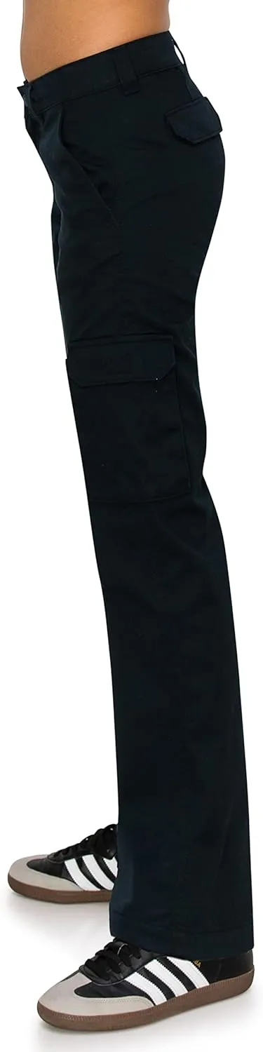 KHAKI & BLUE Women's Work Pants  Mid Rise Relaxed Fit Straight Leg Cargo Casual Trousers with Multi Pockets