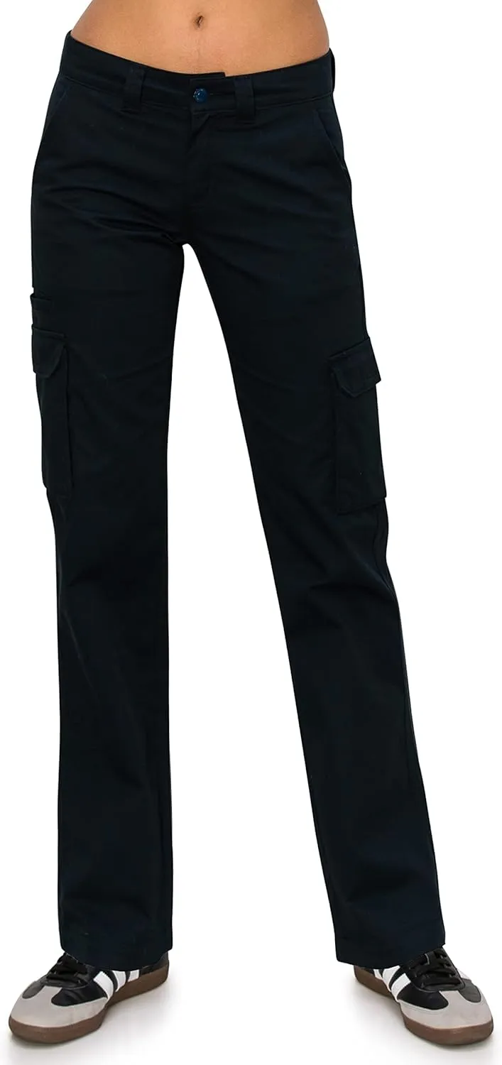 KHAKI & BLUE Women's Work Pants  Mid Rise Relaxed Fit Straight Leg Cargo Casual Trousers with Multi Pockets