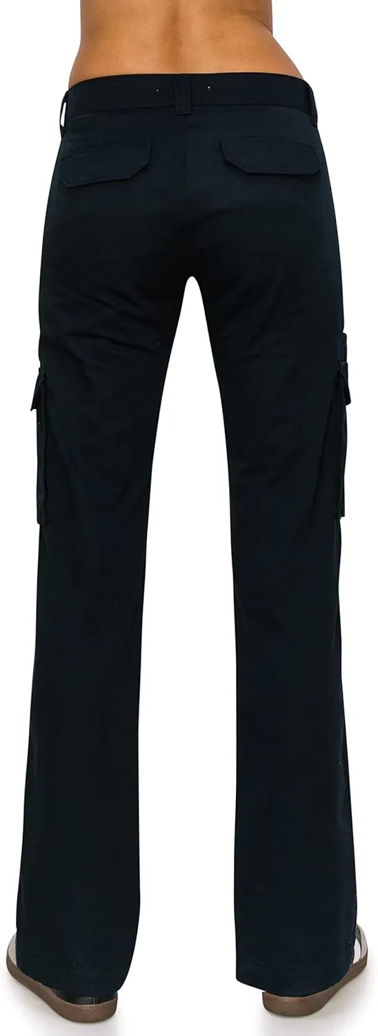 KHAKI & BLUE Women's Work Pants  Mid Rise Relaxed Fit Straight Leg Cargo Casual Trousers with Multi Pockets