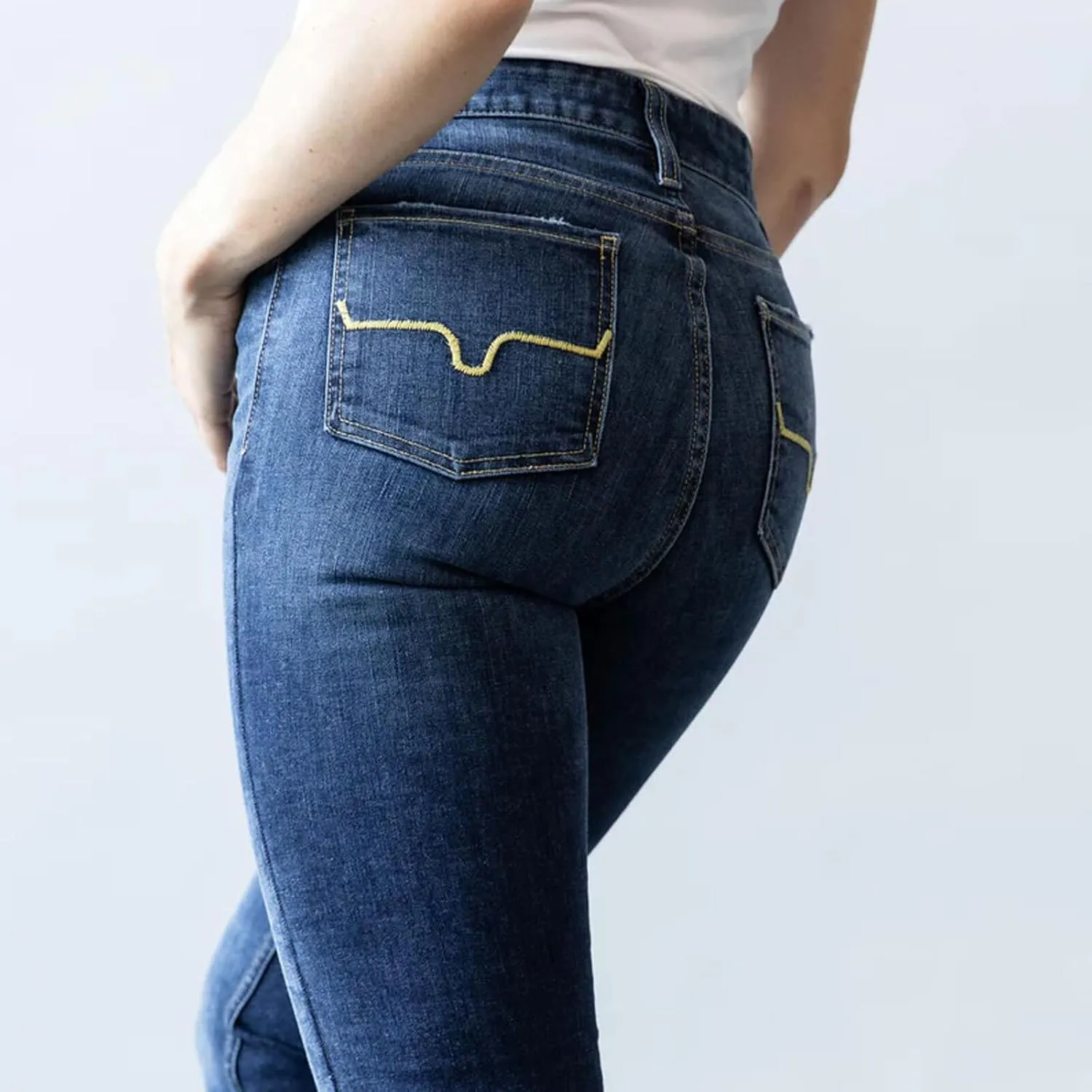 Kimes Ranch Women's Sarah Casual Durable Western High Rise Waist & Slim Bootcut Dark Wash Blue Tri-Blend Denim Jeans