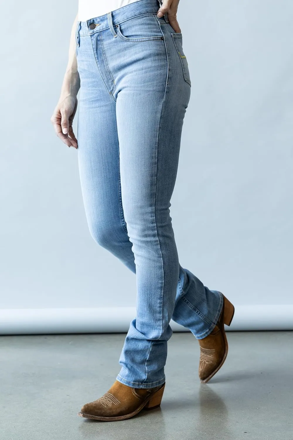 Kimes Ranch Women's Sarah Casual Durable Western High Rise Waist & Slim Bootcut Light Wash Tri-Blend Denim Jeans