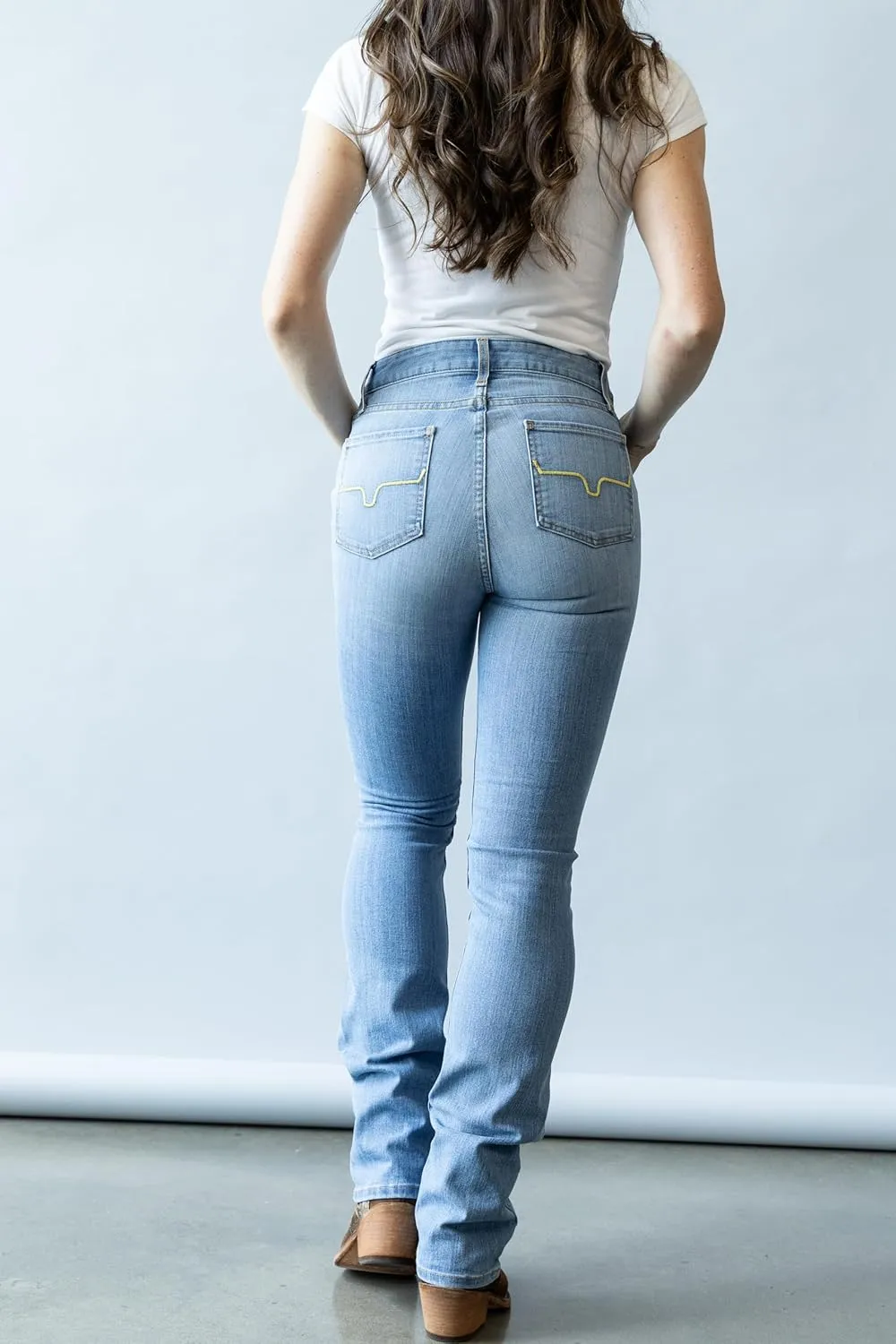 Kimes Ranch Women's Sarah Casual Durable Western High Rise Waist & Slim Bootcut Light Wash Tri-Blend Denim Jeans