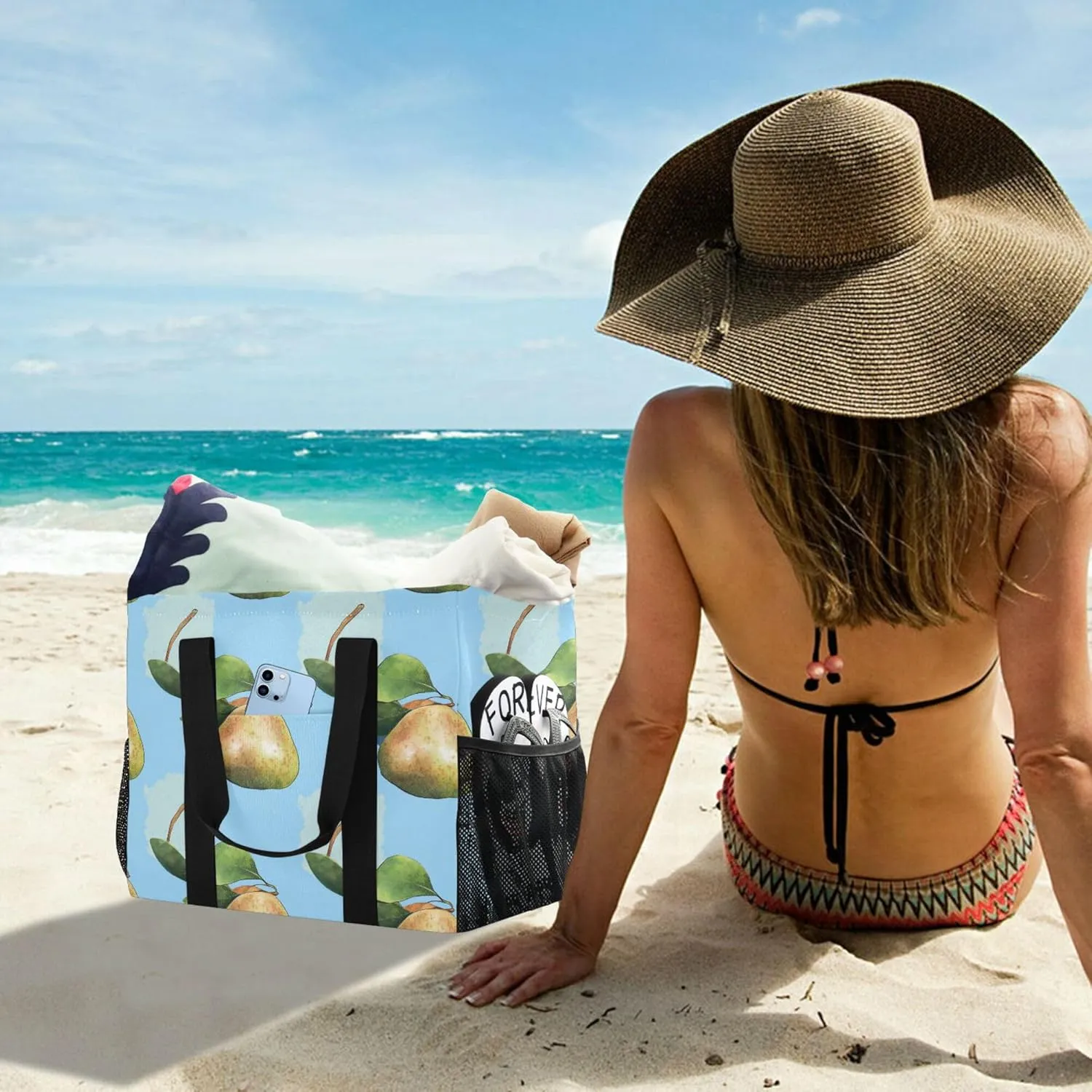 KLL Large Beach Bag Canvas Collapsable Water Resistant Reusable Grocery Bag