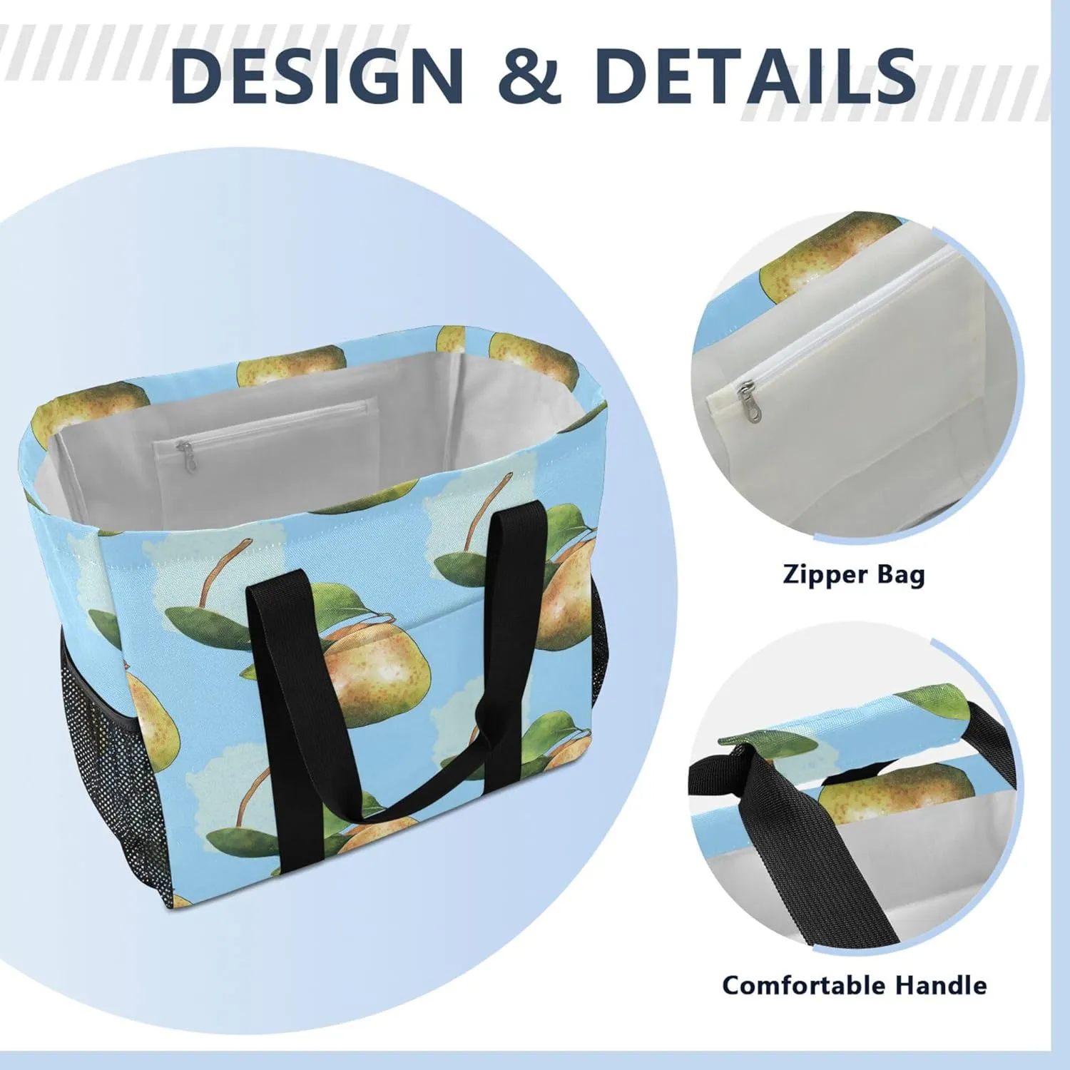 KLL Large Beach Bag Canvas Collapsable Water Resistant Reusable Grocery Bag