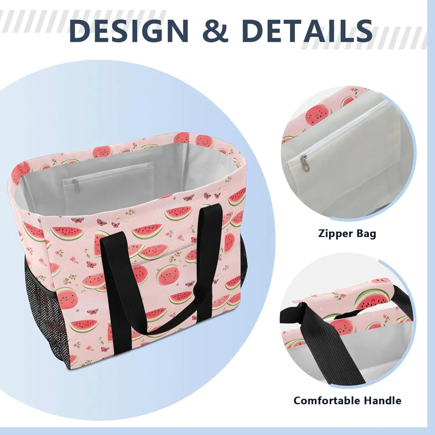 KLL Large Beach Bag Canvas Collapsable Water Resistant Reusable Grocery Bag