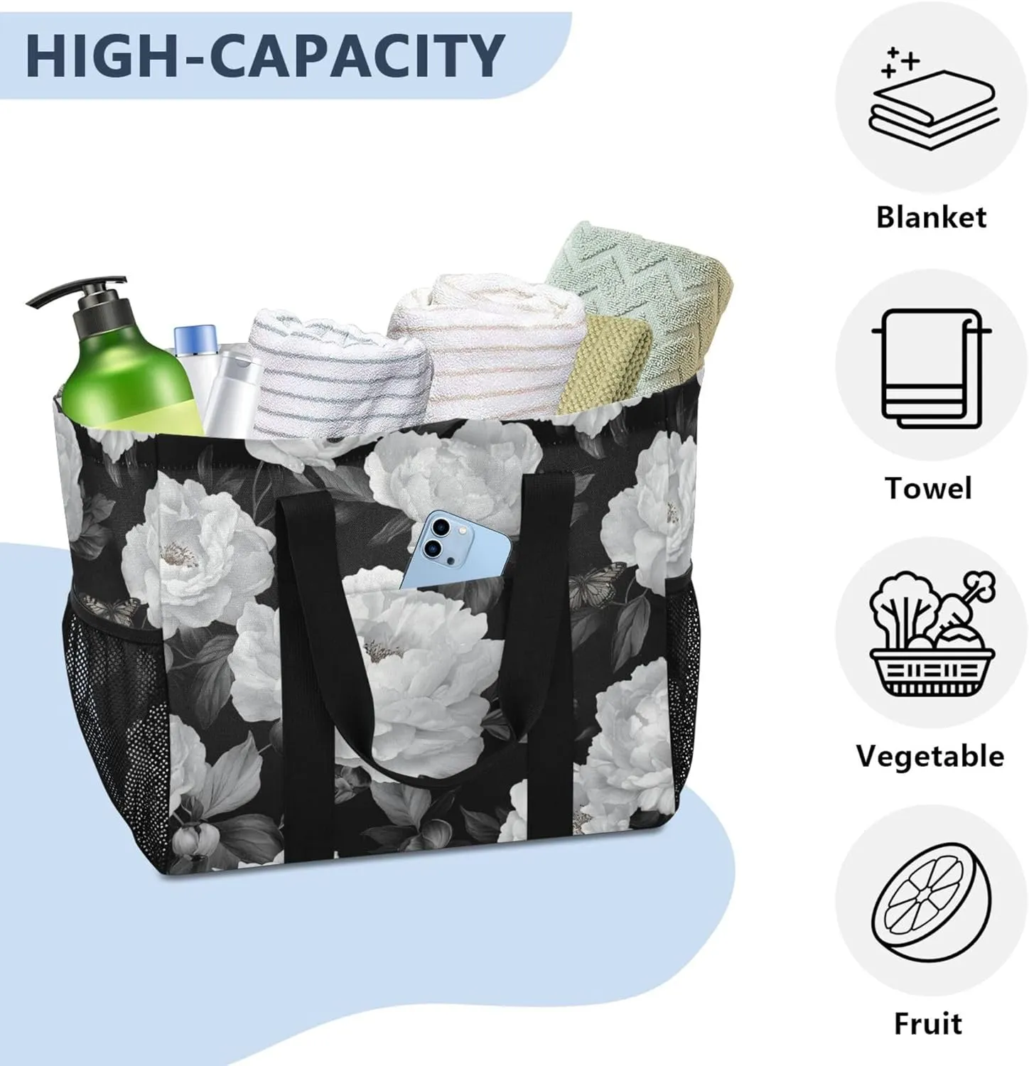KLL Utility Bag Canvas Collapsable Water Resistant Grocery Shopping Tote