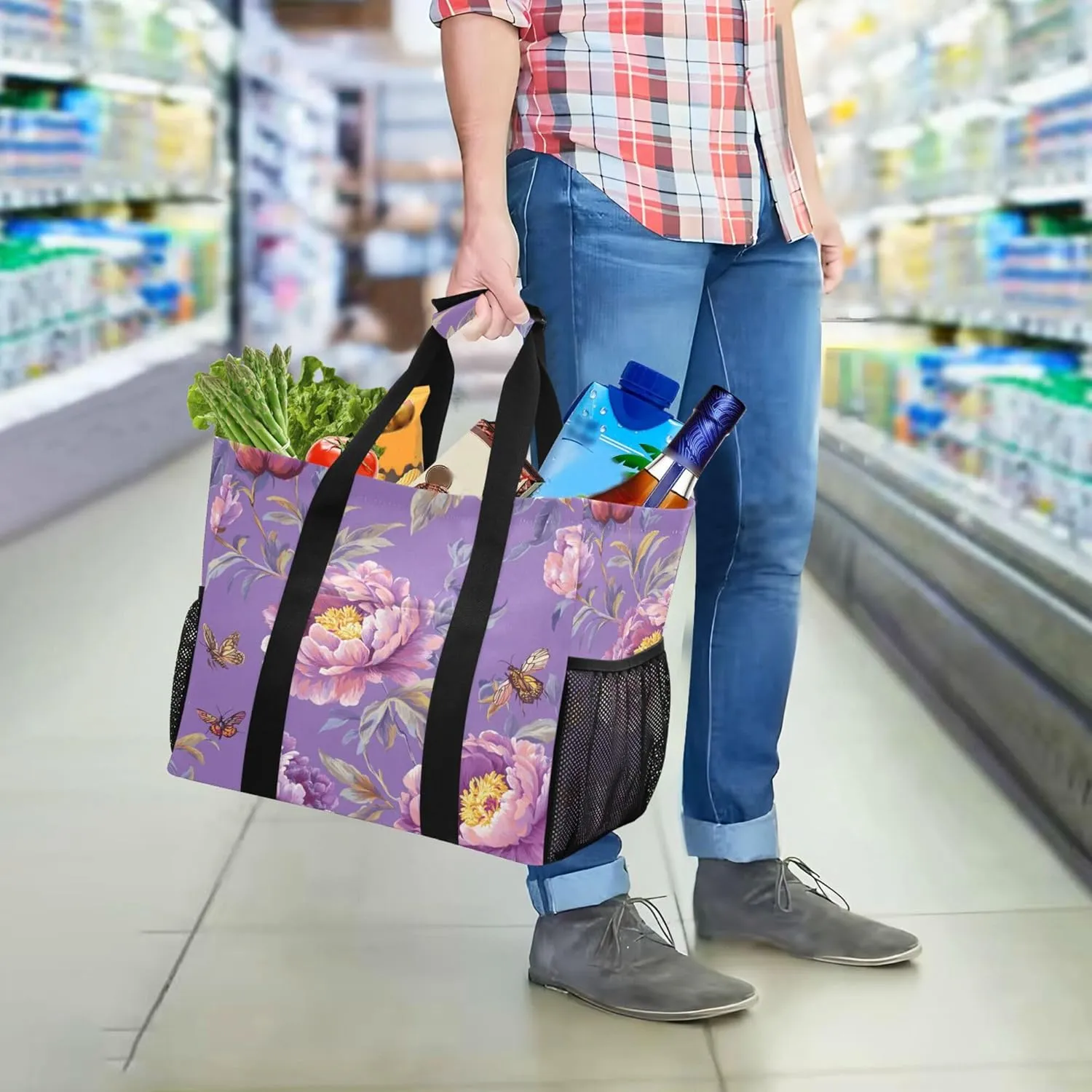 KLL Utility Bag Canvas Collapsable Water Resistant Grocery Shopping Tote