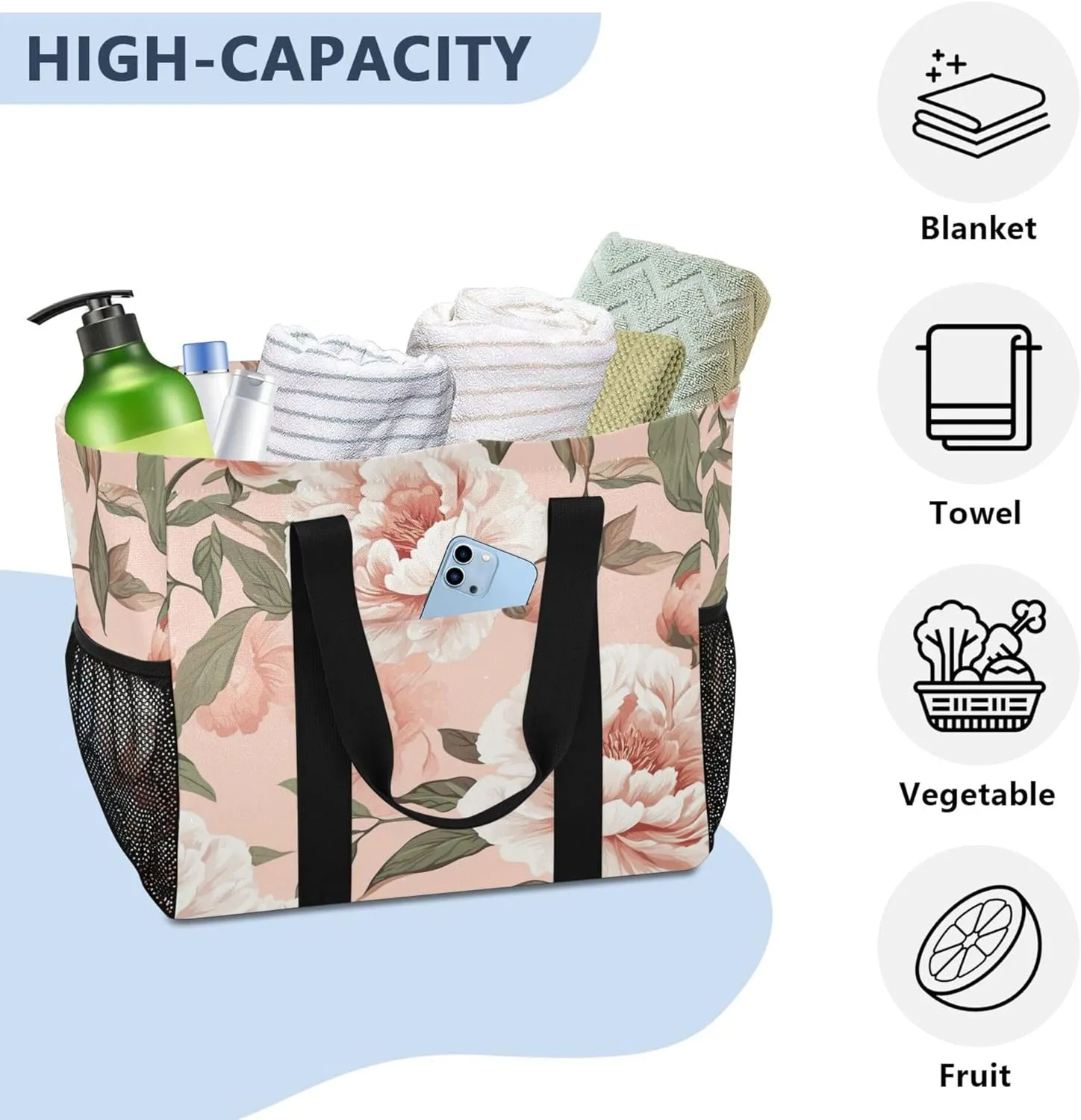 KLL Utility Bag Canvas Collapsable Water Resistant Grocery Shopping Tote