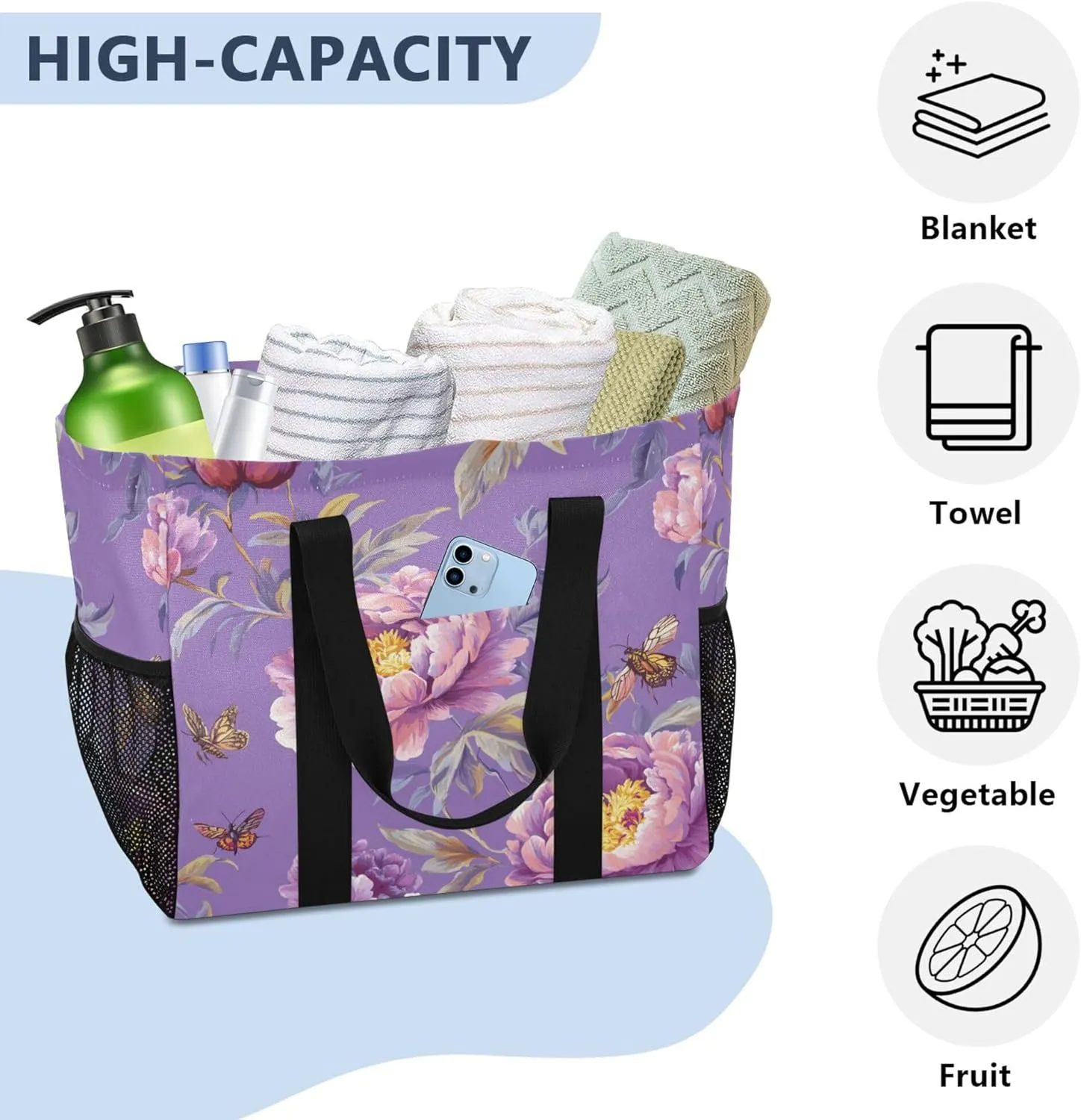 KLL Utility Bag Canvas Collapsable Water Resistant Grocery Shopping Tote