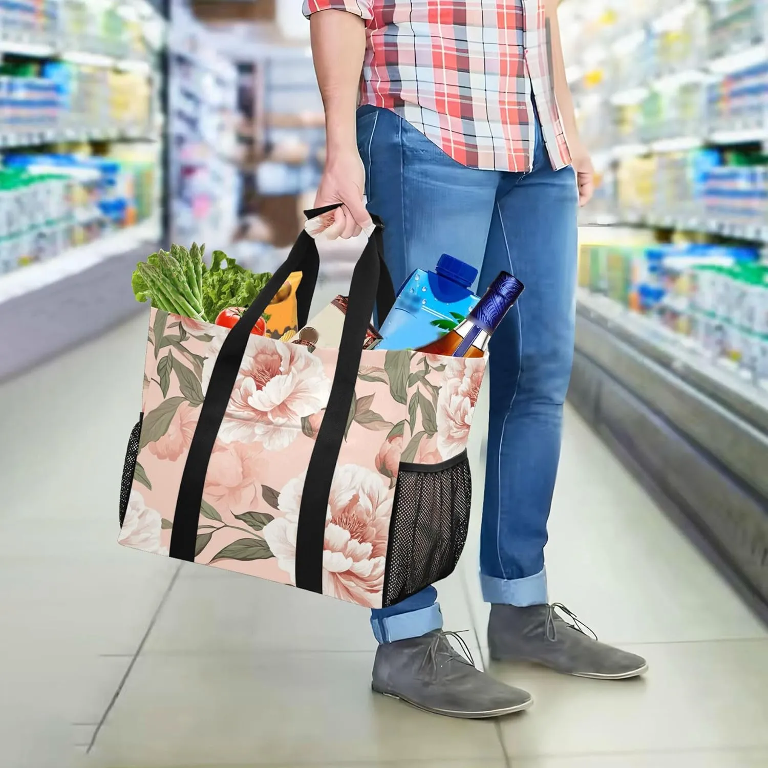 KLL Utility Bag Canvas Collapsable Water Resistant Grocery Shopping Tote