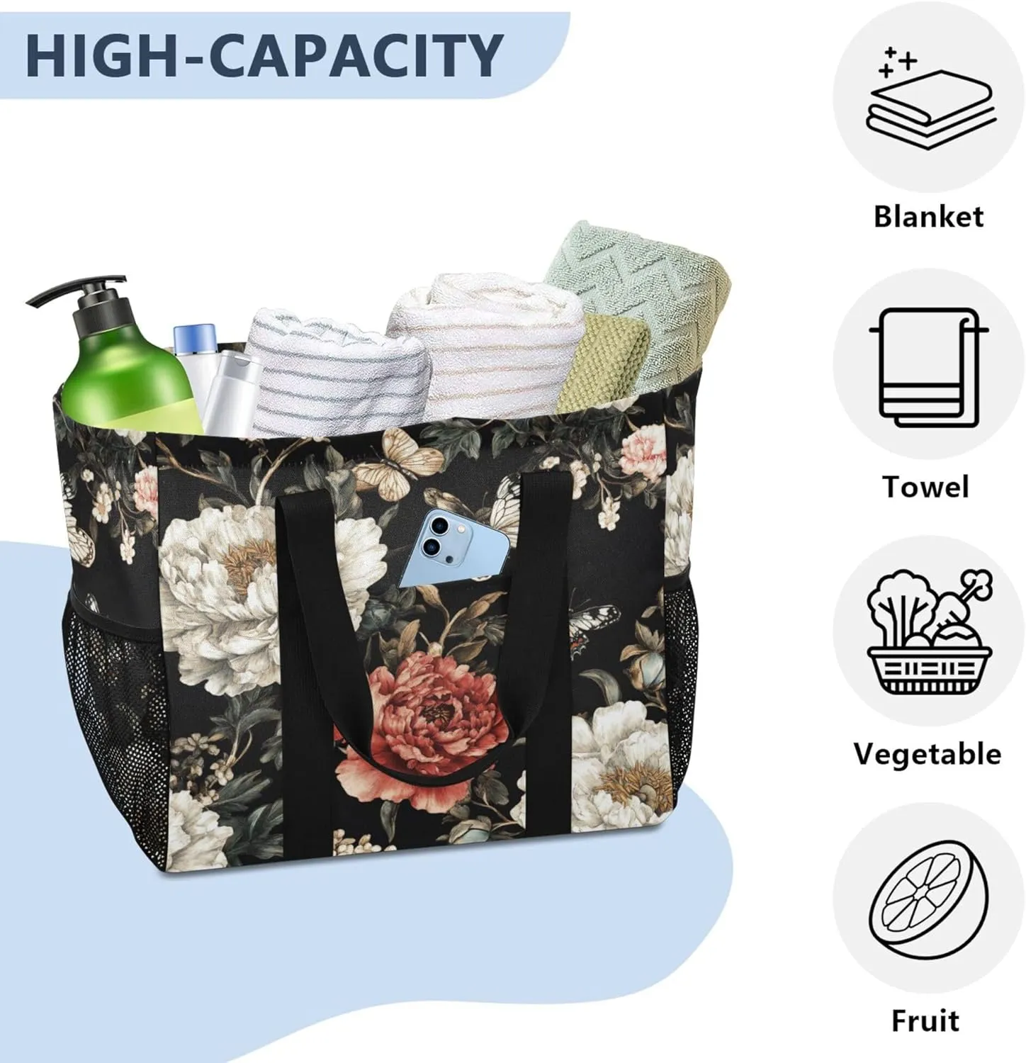 KLL Utility Bag Canvas Collapsable Water Resistant Grocery Shopping Tote