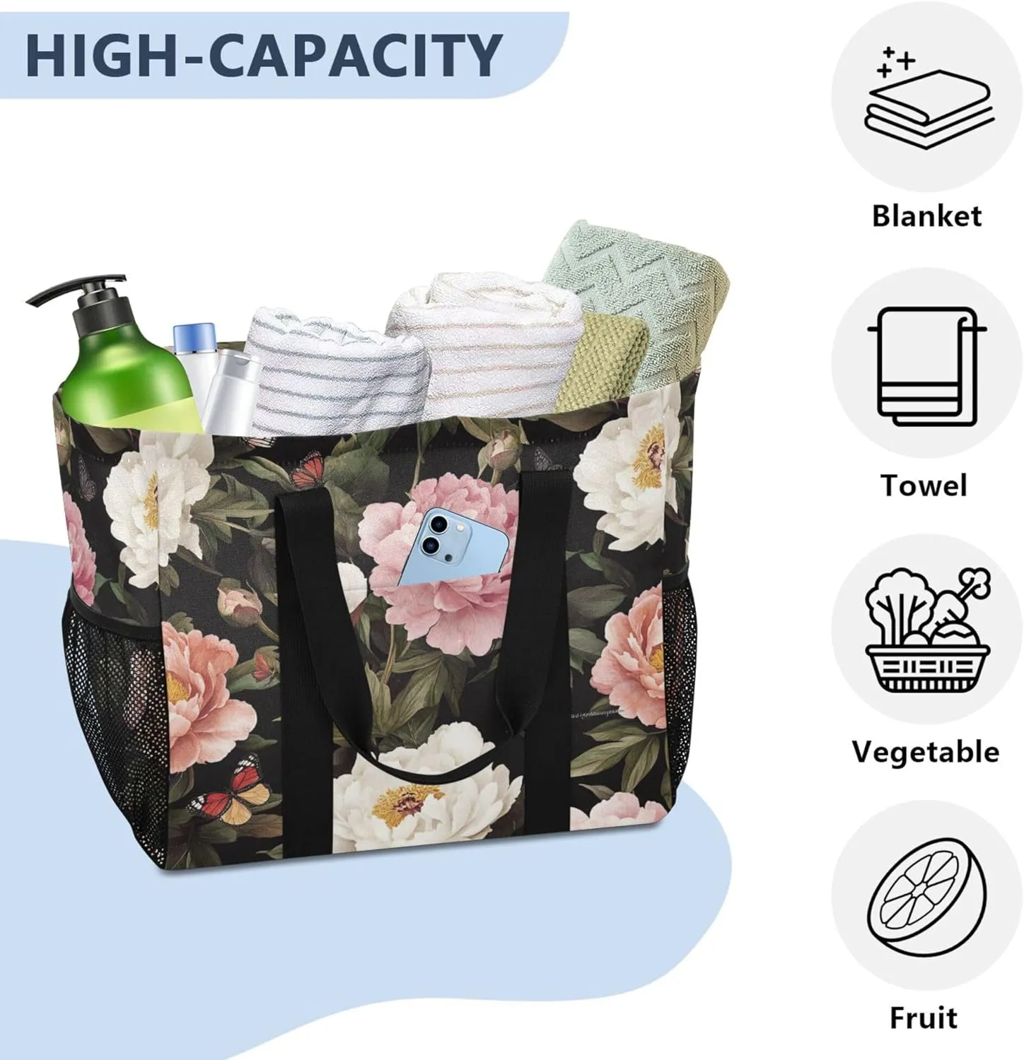 KLL Utility Bag Canvas Collapsable Water Resistant Grocery Shopping Tote