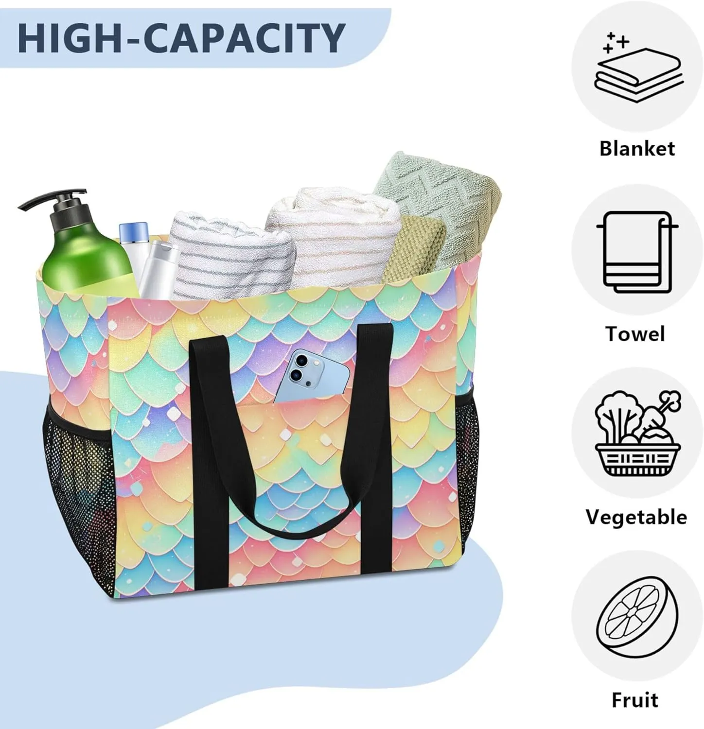 KLL Utility Tote Bag with Handles Foldable Water Resistant Shopping Bags Reusable