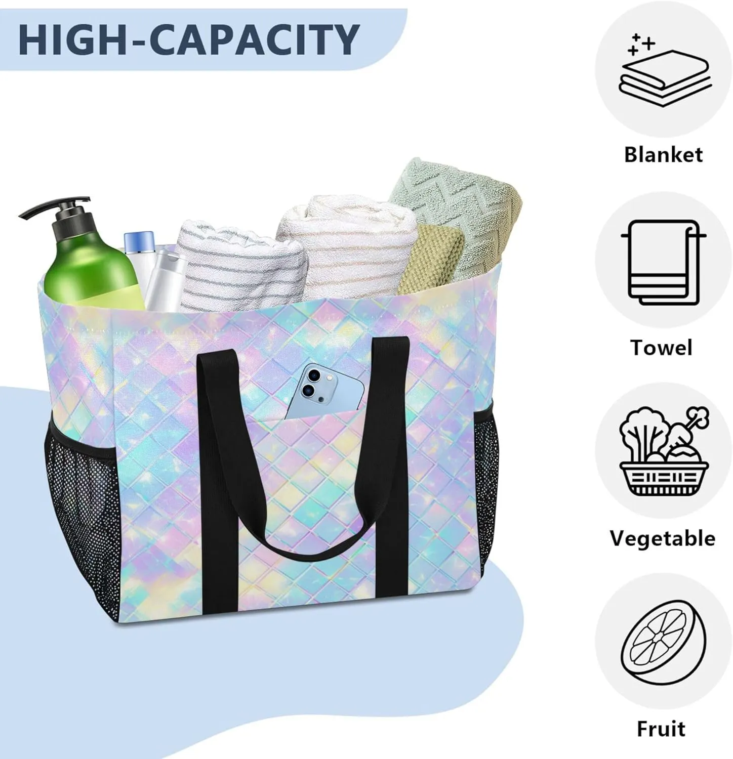 KLL Utility Tote Bag with Handles Foldable Water Resistant Shopping Bags Reusable