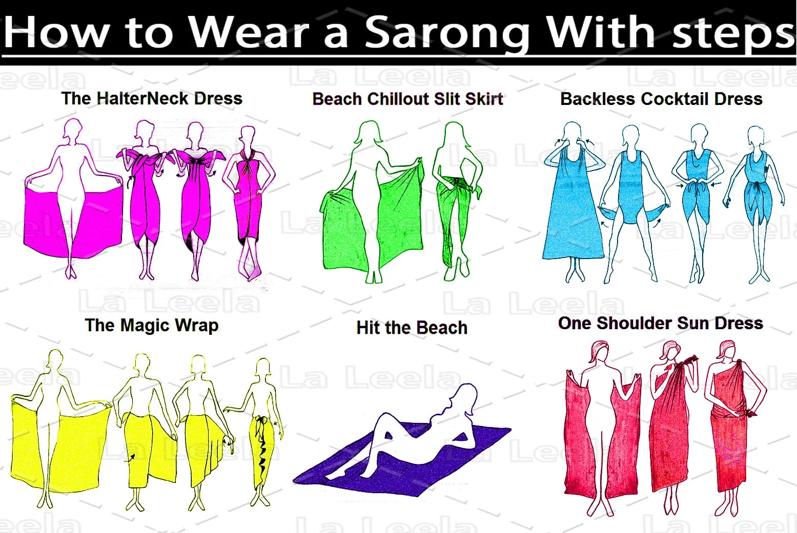 La Leela Women's Hawaiian Bikini Beach Wrap Sheer Sarong Swimming Bathing suit Beachwear Swim Dress Pareo Cover up Long 78"X42"  Black 912103