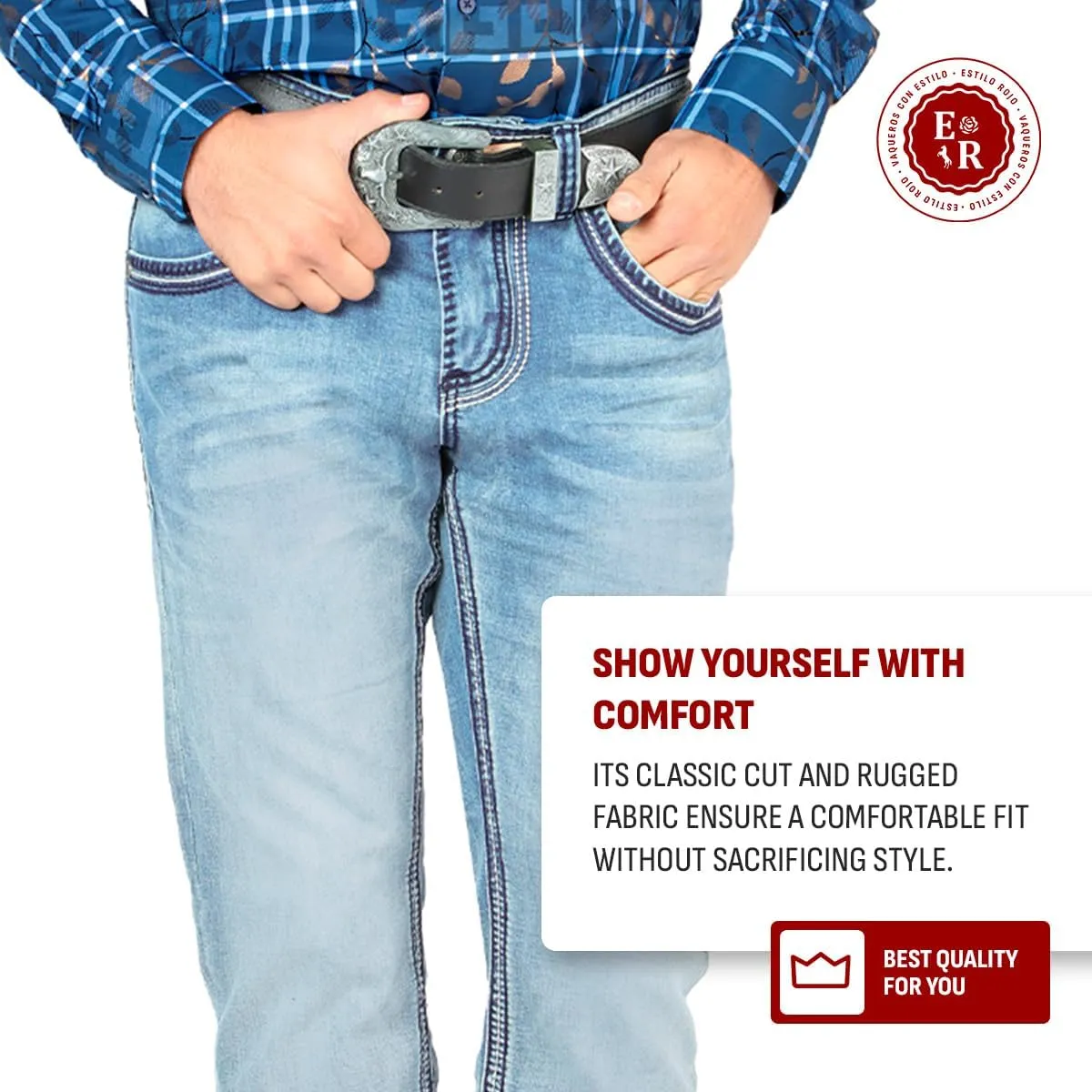 LAMASINI  Mens Boot Cut Jeans, Durable and Comfortable Denim, Western Style, Perfect for Casual & Rodeo Wear LM1851