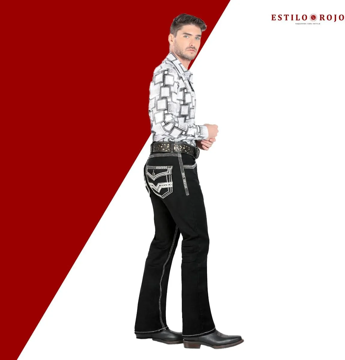 LAMASINI  Mens Boot Cut Jeans, Durable and Comfortable Denim, Western Style, Perfect for Casual & Rodeo Wear LM1851
