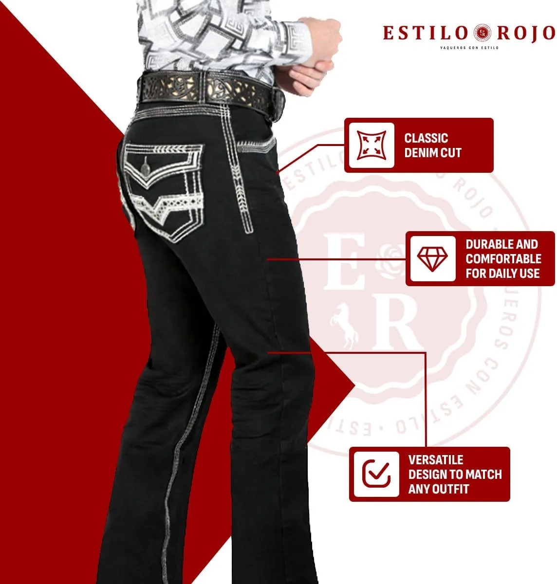 LAMASINI  Mens Boot Cut Jeans, Durable and Comfortable Denim, Western Style, Perfect for Casual & Rodeo Wear LM1851