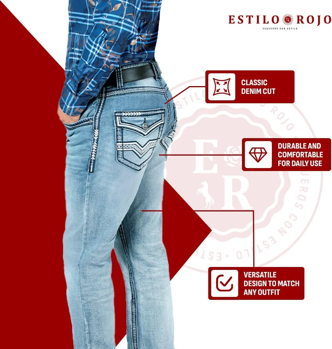 LAMASINI  Mens Boot Cut Jeans, Durable and Comfortable Denim, Western Style, Perfect for Casual & Rodeo Wear LM1851