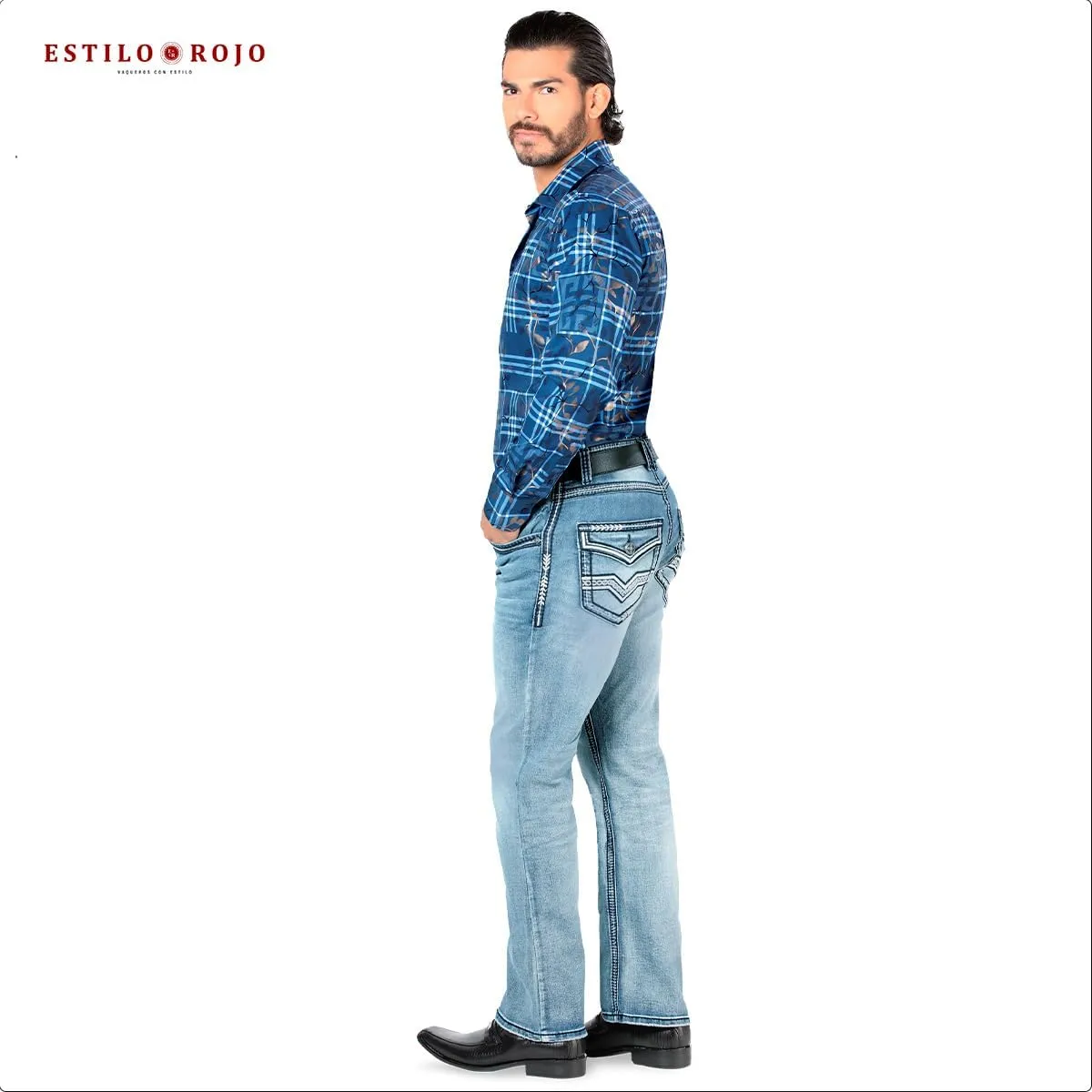 LAMASINI  Mens Boot Cut Jeans, Durable and Comfortable Denim, Western Style, Perfect for Casual & Rodeo Wear LM1851