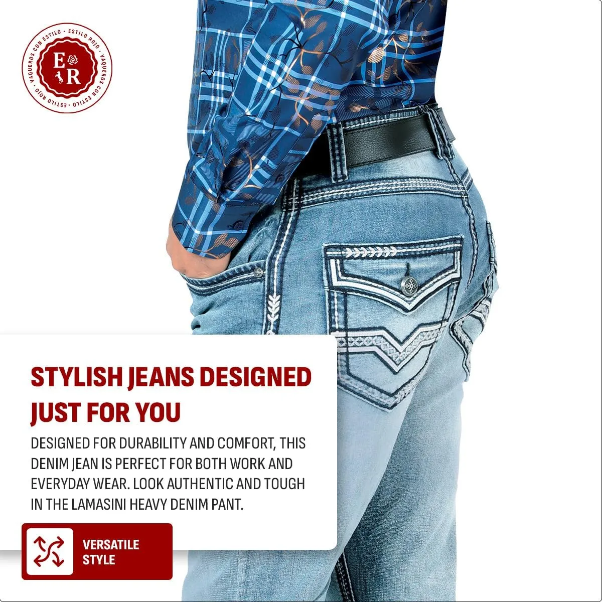LAMASINI  Mens Boot Cut Jeans, Durable and Comfortable Denim, Western Style, Perfect for Casual & Rodeo Wear LM1851