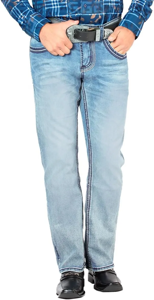 LAMASINI  Mens Boot Cut Jeans, Durable and Comfortable Denim, Western Style, Perfect for Casual & Rodeo Wear LM1851