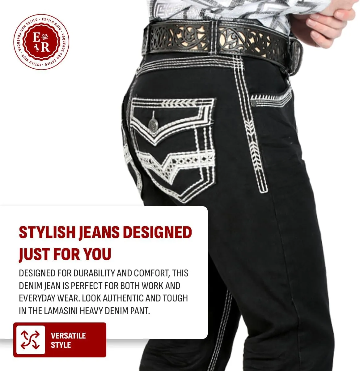 LAMASINI  Mens Boot Cut Jeans, Durable and Comfortable Denim, Western Style, Perfect for Casual & Rodeo Wear LM1851