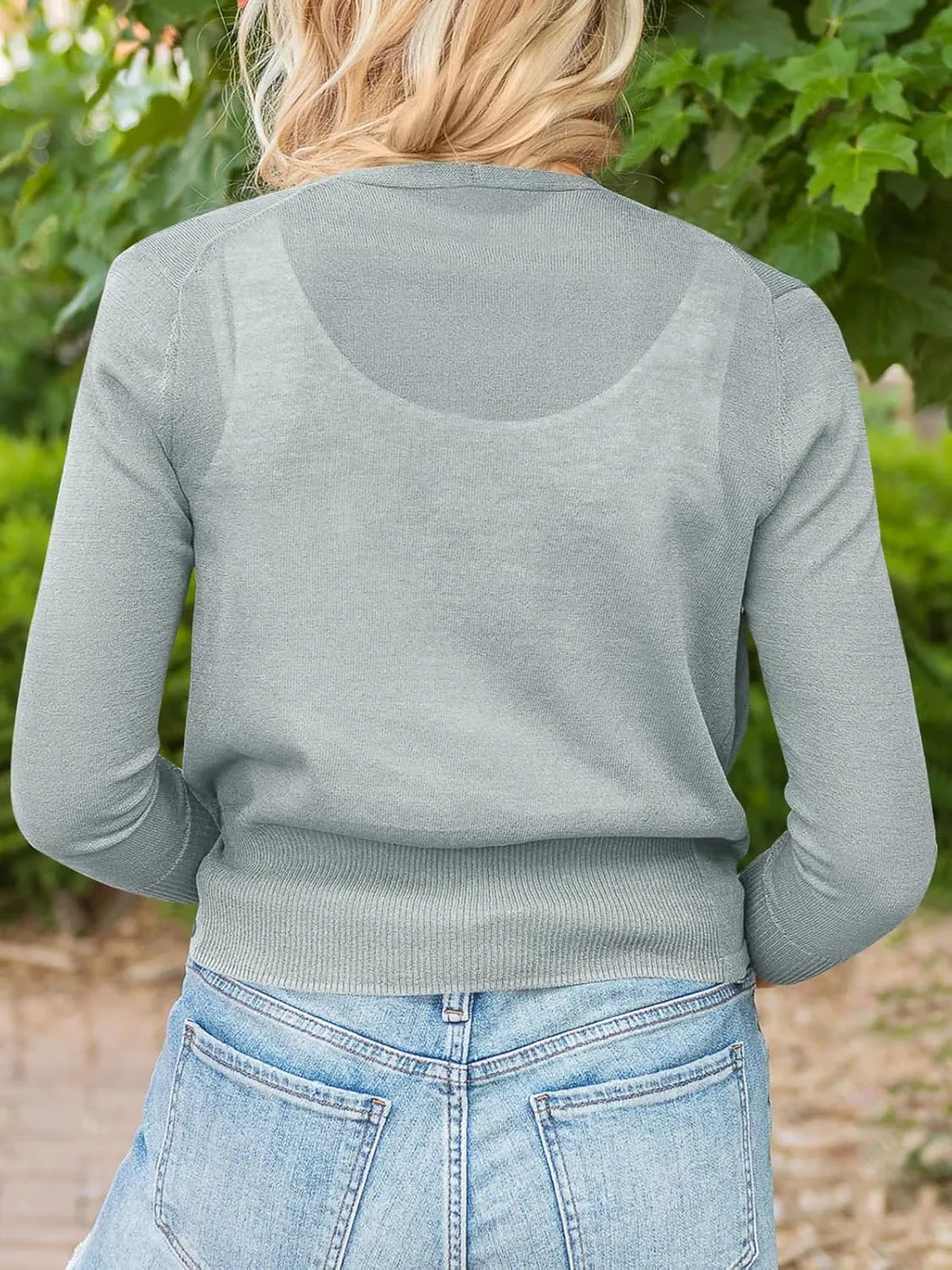 Langwyqu Womens Sheer Tie Knot Bolero Cardigan Summer Long Sleeve Lightweight Open Front Cover Up Crop Tops