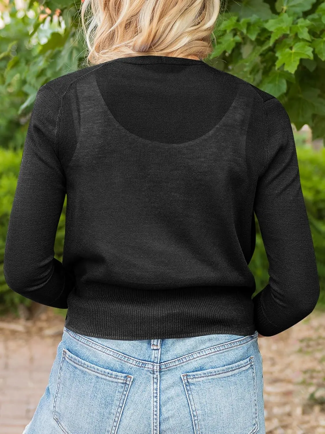 Langwyqu Womens Sheer Tie Knot Bolero Cardigan Summer Long Sleeve Lightweight Open Front Cover Up Crop Tops