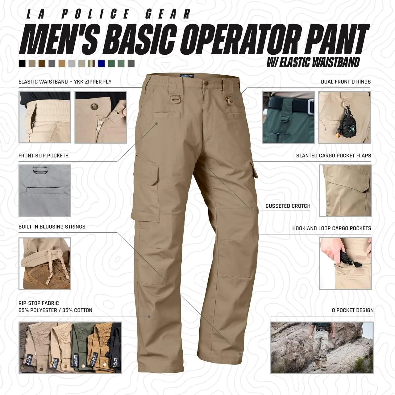 LAPG Men's Basic Operator Pants, Water-Resistant, Lightweight & Durable Tactical Ripstop Hiking EDC Pants for Men