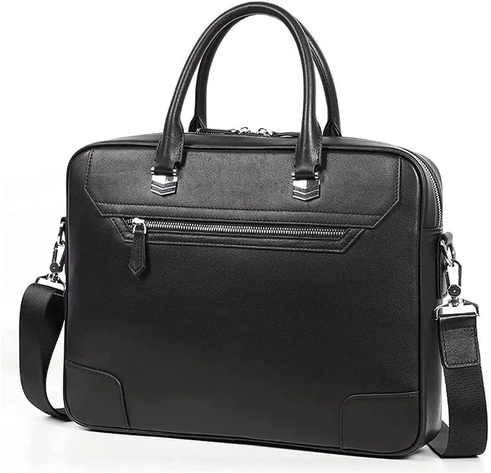 Laptop Leather Briefcase in Black, Work Bag, Water Resistant Laptop Bag