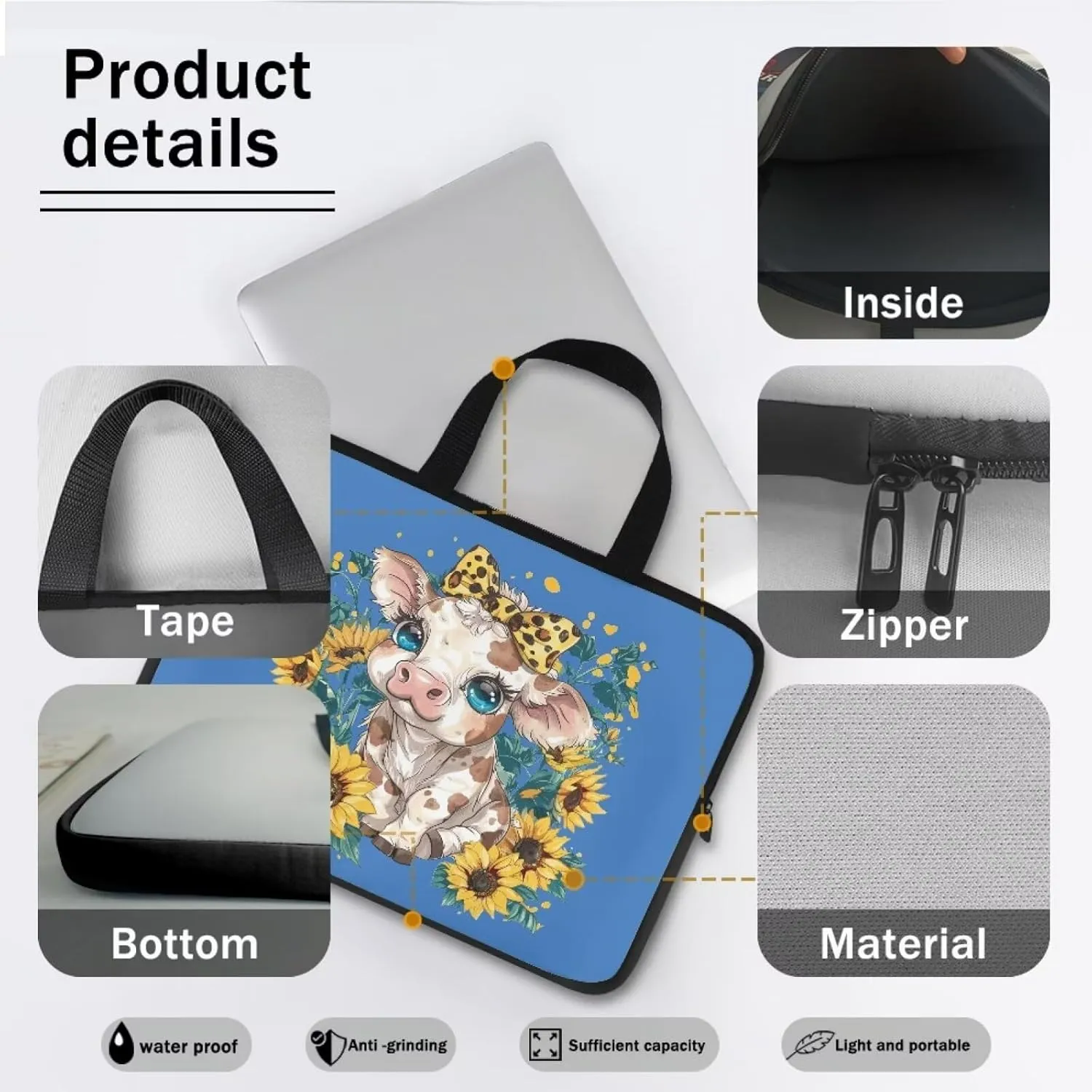 Laptop Sleeve Case for Women Slim & Water-Resistant Laptop Cover Bag