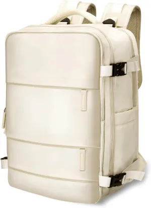 Large 40L Travel Backpack  Airline & Flight Approved Carry-On Luggage, Waterproof, Durable & Lightweight Design for College, Outdoor Sports & Weekend Getaways  Cream