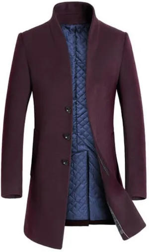 Lavnis Men's Trench Coat Long Wool Blend Overcoat Slim Fit Down Topcoat