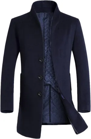 Lavnis Men's Trench Coat Long Wool Blend Overcoat Slim Fit Down Topcoat