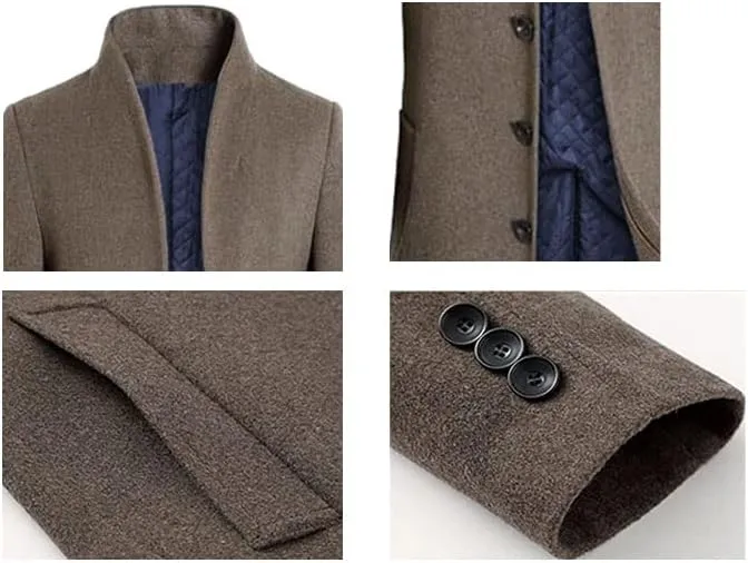 Lavnis Men's Trench Coat Long Wool Blend Overcoat Slim Fit Down Topcoat