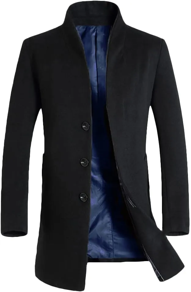 Lavnis Men's Trench Coat Long Wool Blend Overcoat Slim Fit Down Topcoat
