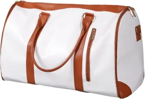 Leather Duffle Bag Portable Multipurpose Water Resistant Carry on Garment Duffel, White