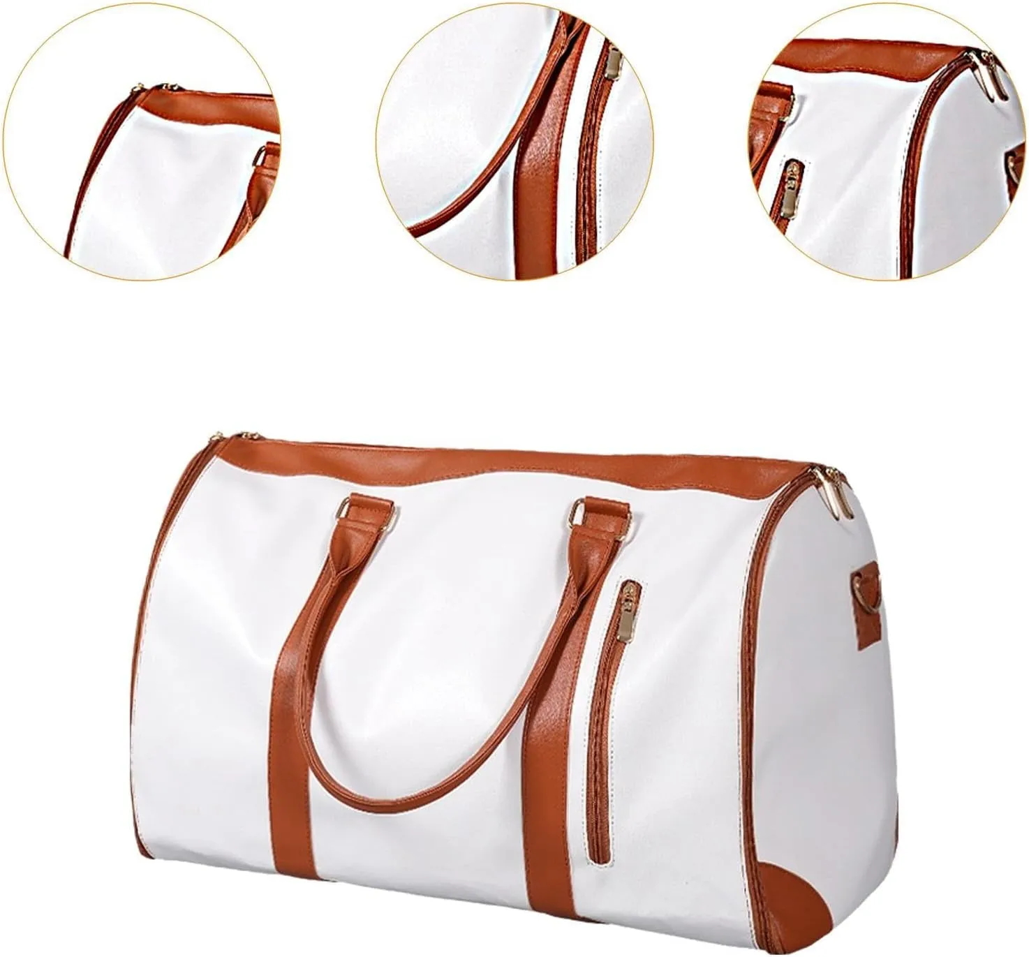 Leather Duffle Bag Portable Multipurpose Water Resistant Carry on Garment Duffel, White