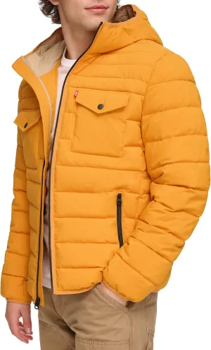 Levi's mens Water Resistant Performance Stretch Hooded Puffer Jacket