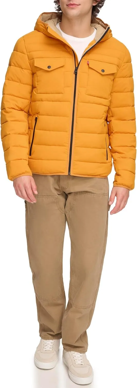 Levi's mens Water Resistant Performance Stretch Hooded Puffer Jacket
