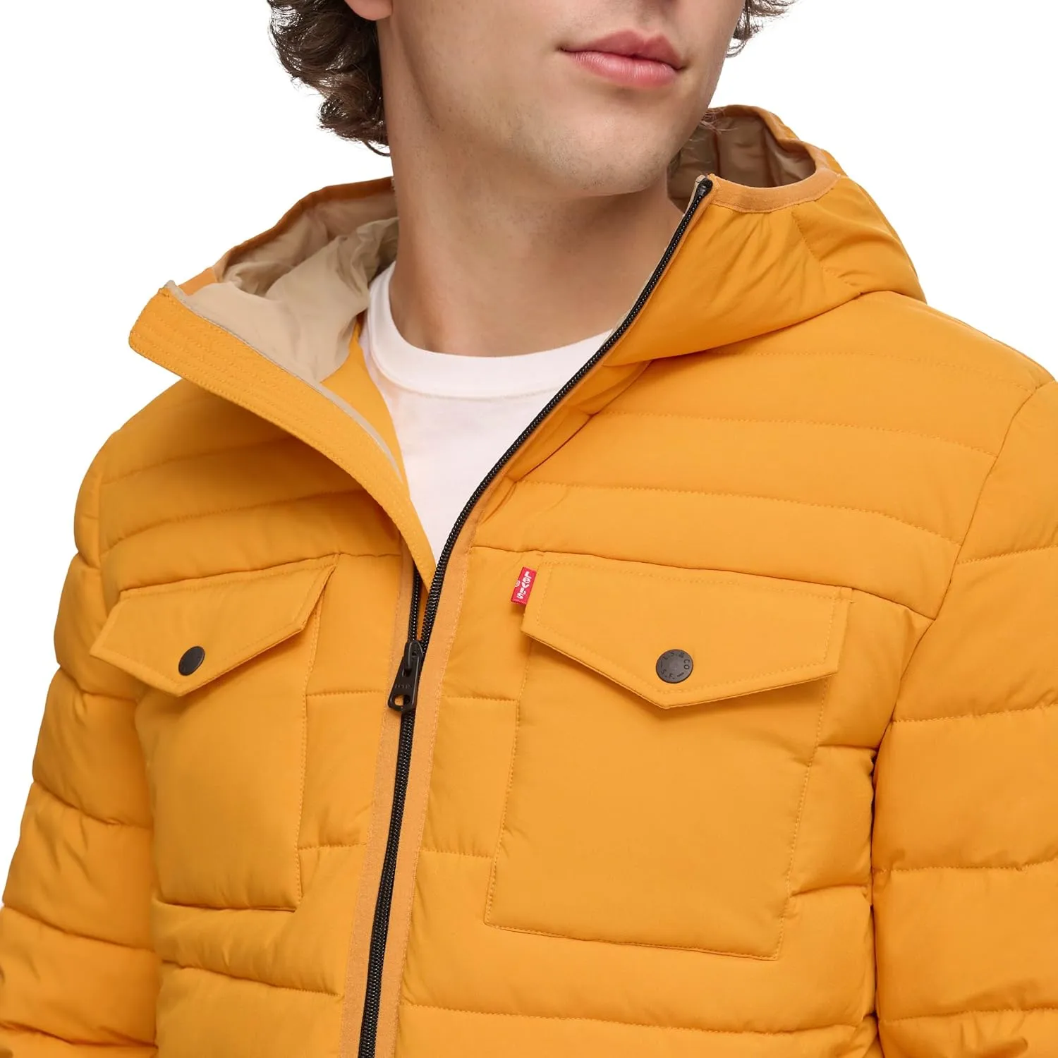 Levi's mens Water Resistant Performance Stretch Hooded Puffer Jacket