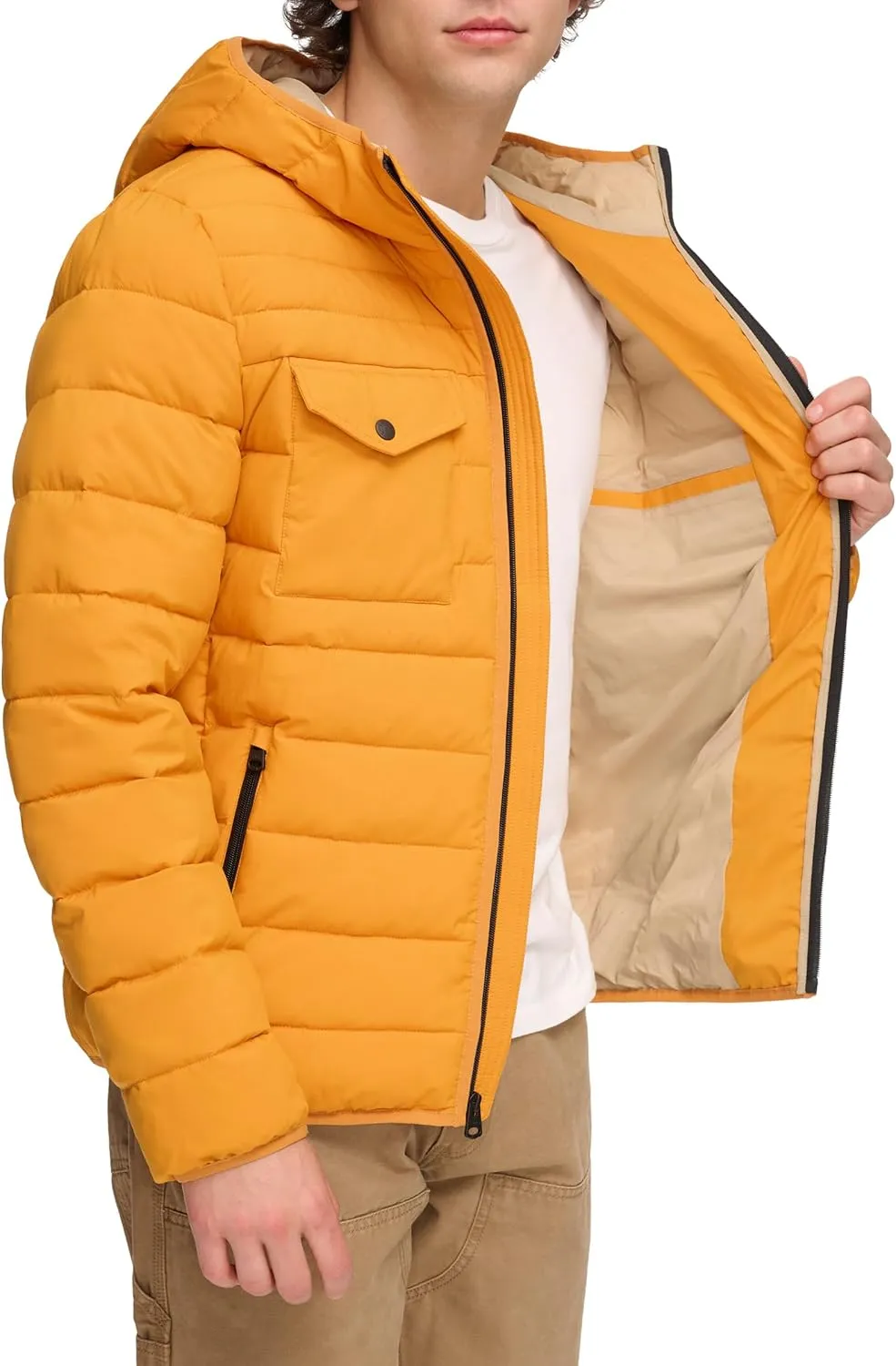 Levi's mens Water Resistant Performance Stretch Hooded Puffer Jacket