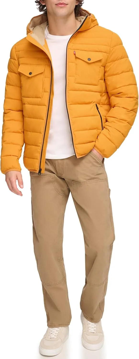 Levi's mens Water Resistant Performance Stretch Hooded Puffer Jacket