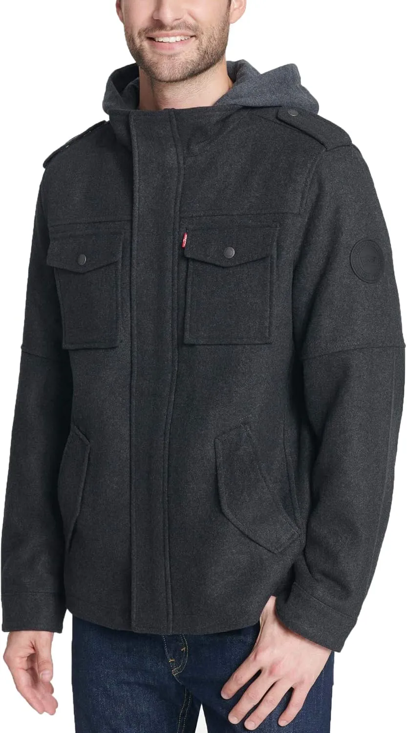 Levi's Men's Wool Blend Hooded Military Jacket (Regular & Big & Tall Sizes)