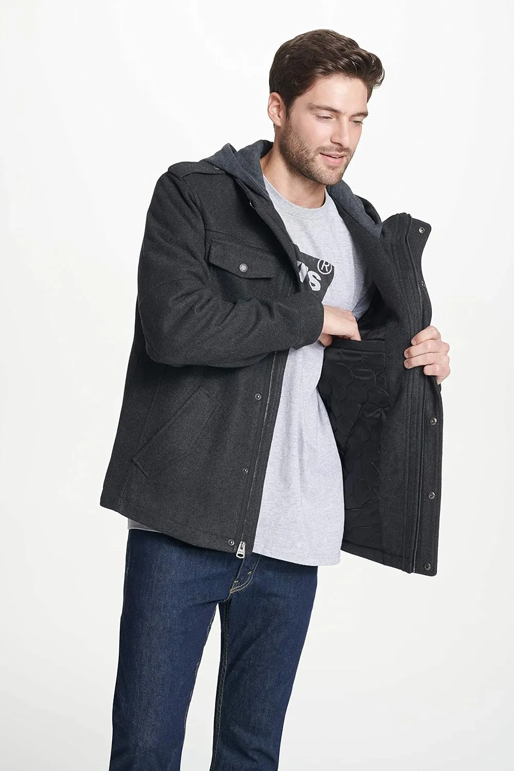 Levi's Men's Wool Blend Hooded Military Jacket (Regular & Big & Tall Sizes)