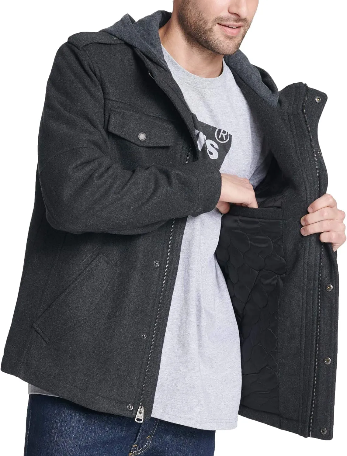 Levi's Men's Wool Blend Hooded Military Jacket (Regular & Big & Tall Sizes)